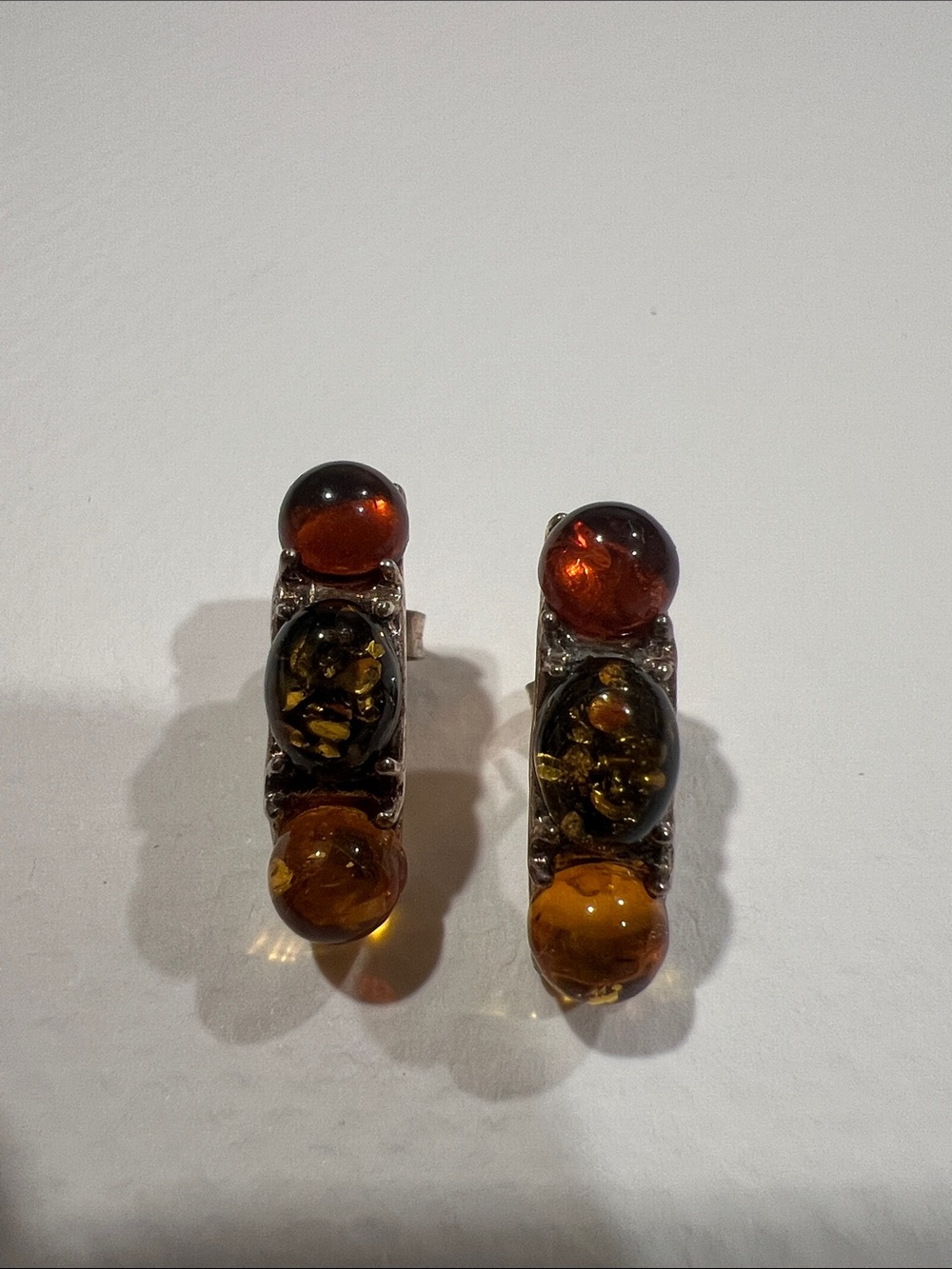 Sterling Silver Amber Cluster Stud Earrings - Amber